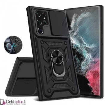 5in1 smūgiams atsparus dėklas su žiedu ir kameros apsauga - juodas (Samsung S22 Ultra)